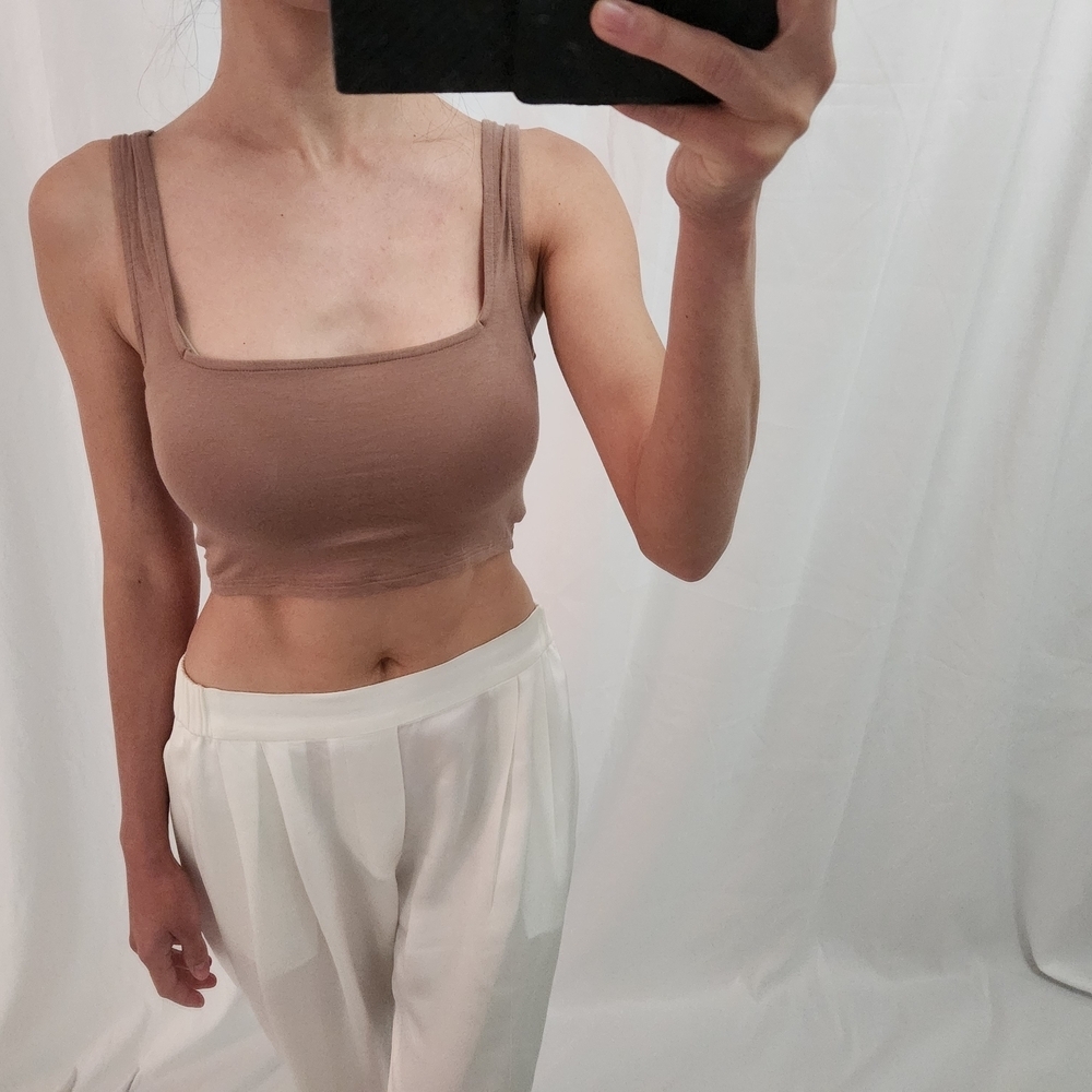 Joah Brown Tan Crop Top Beige Brown sweetheart Tank Modal Soft Shape Cami Layers - Picture 2 of 8